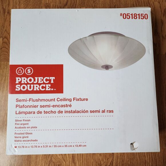 Project Source Semi-Flush Mount Ceiling Fixture Silver Finish Frosted Glass - Picture 1 of 5
